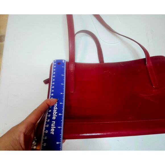 Monsac Red Leather Satchel Shoulder Bag Purse. Soft Smooth High Quality. Italy - Picture 3 of 16